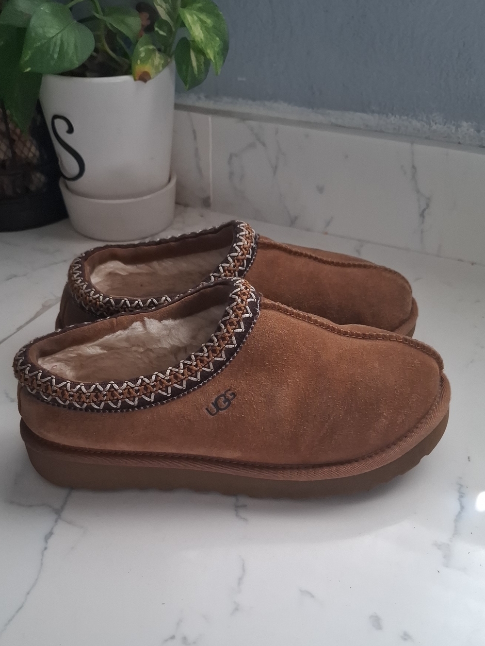 UGG Tasman Slippers Chestnut Suede Shearling Clog - Women